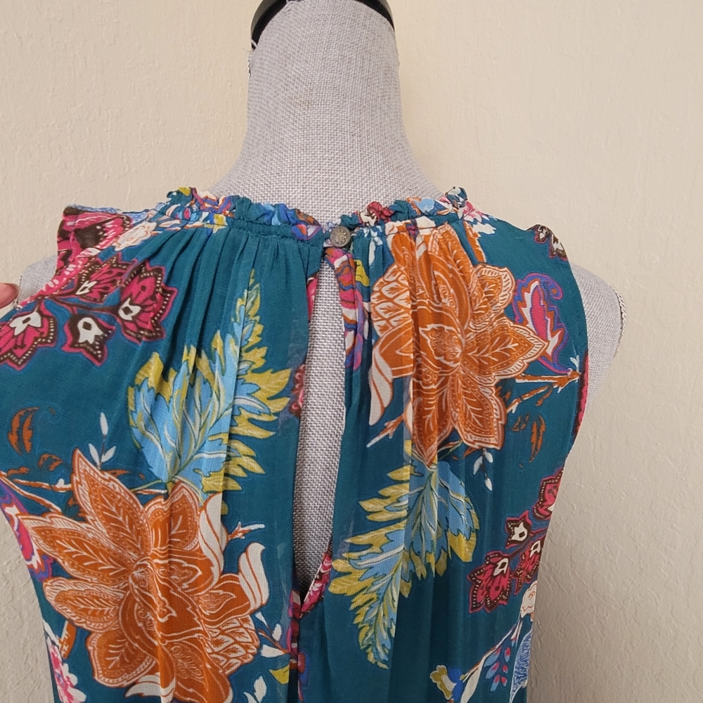 Anthropologie Natalie Trapeze Dress Womens Floral Sheer Overlay High Neck  Sz S - Picture 4 of 12
